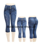 Bulk Buy Casual High Waist Denim Capri Jeans Wholesale