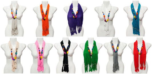 Assorted Colors Beads Pendants Fashion Scarf Wholesale MOQ 12