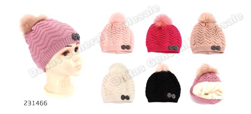 Bulk Buy Little Girls Insulated Pom Pom Beanies Wholesale