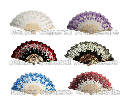 Bulk Buy Glitter Floral Butterfly Oriental Hand Fans Wholesale