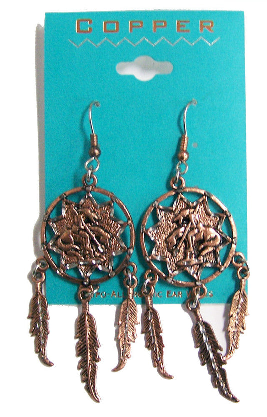 Buy SOLID COPPER END OF TRAIL DREAM CATCHER DANGLE EARRINGS( sold by thepieceBulk Price