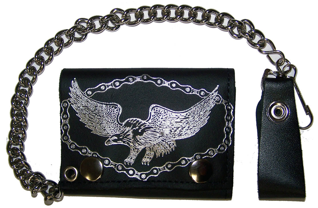 Wholesale FLYING EAGLE W BIKE CHAIN TRIFOLD LEATHER WALLETS WITH CHAIN (Sold by the piece)