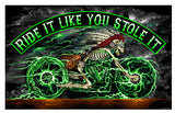 Wholesale INDIAN SKELETON RIDE IT LIKE YOU STOLE IT BIKER DELUXE 3' X 5' FLAG (Sold by the piece)