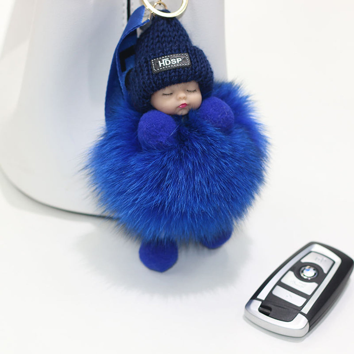Fur baby keychain with flap for girls