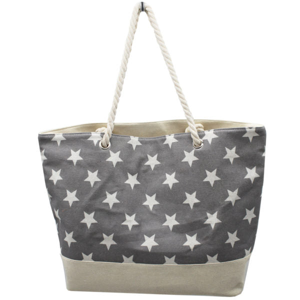 20 x13 Zip Closure Gray Pattern Canvas Bag with Rope Handles