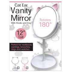 Cute Cat Ear Vanity Mirror With Hooks and Tray