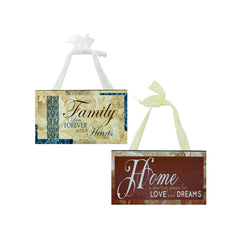 Family Home Wood Sign with Ribbon Hanger