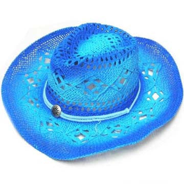 Wholesale Blue Two Tone Woven Straw Cowboy Hat - Adult Size (Sold by the piece)