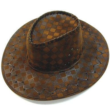 Wholesale CHECKERED STYLE IMATATION LEATHER COWBOY HAT  (Sold by the piece or dozen ) *- CLOSEOUT NOW $ 2 EA