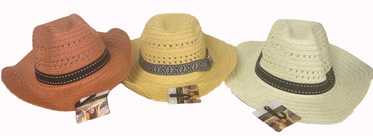 New Classic Western Style Woven Fashion Hat With Band -Assorted (Sold By Dozen)