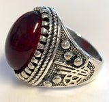 Wholesale Ruby red stone engraved  metal biker ring (sold by the piece)