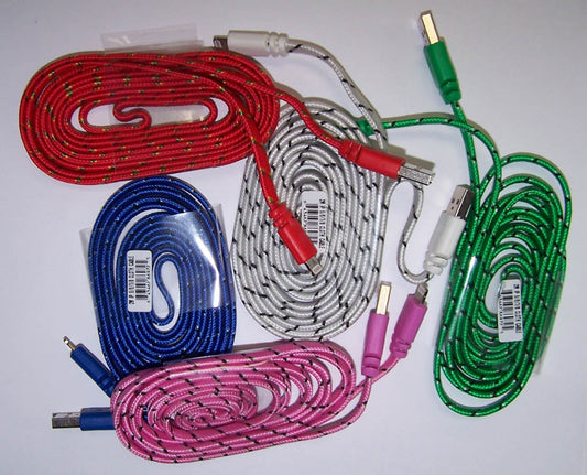 Buy BRAIDED CLOTH PHONE CABLE CHARGING CORDS 6 FOOT IPHONE/ MICRO USB CLOSEOUT AS LOW AS $0.50 Bulk Price