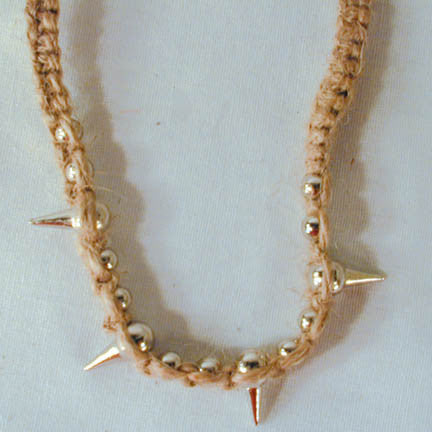 Wholesale HEMP NECKLACE WITH METAL SPIKES (Sold by the piece or dozen) CLOSEOUT NOW ONLY $1 EA
