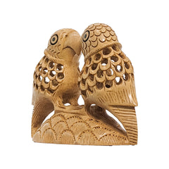 Wooden Parrot Couple Statue