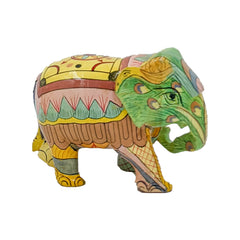 Handmade Painted Trunk Down Carved Elephant - Exquisite Wooden Handicraft (3 Inch)