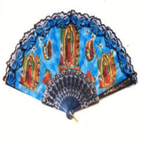 Wholesale Guadalupe Lace Cloth Hand Held Fans with Plastic Frame (Sold by DZ)