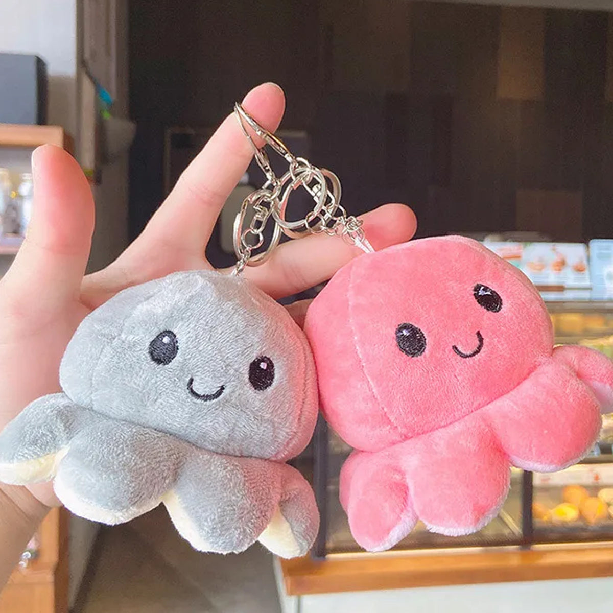 Mini Octopus Face Changing Flippy Soft Plush Keychains - Assorted