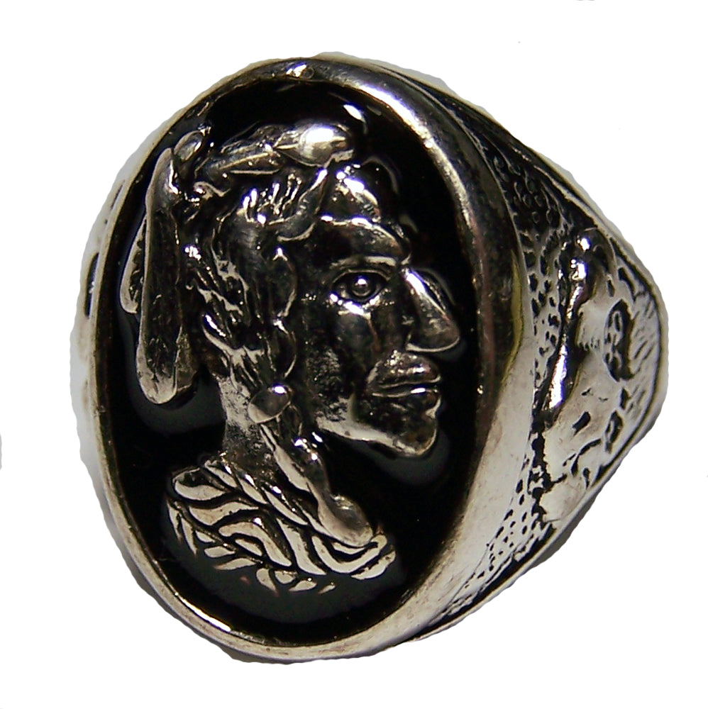 Wholesale INDIAN WARRIOR WITH BUFFALO SIDES SILVER DELUXE BIKER RING (Sold by the piece) **-  CLOSEOUT AS LOW AS $ 2.95 EA