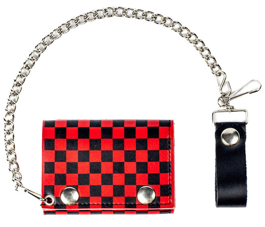 Buy RED & BLACK CHECKERED TRIFOLD LEATHER WALLETS WITH CHAINBulk Price