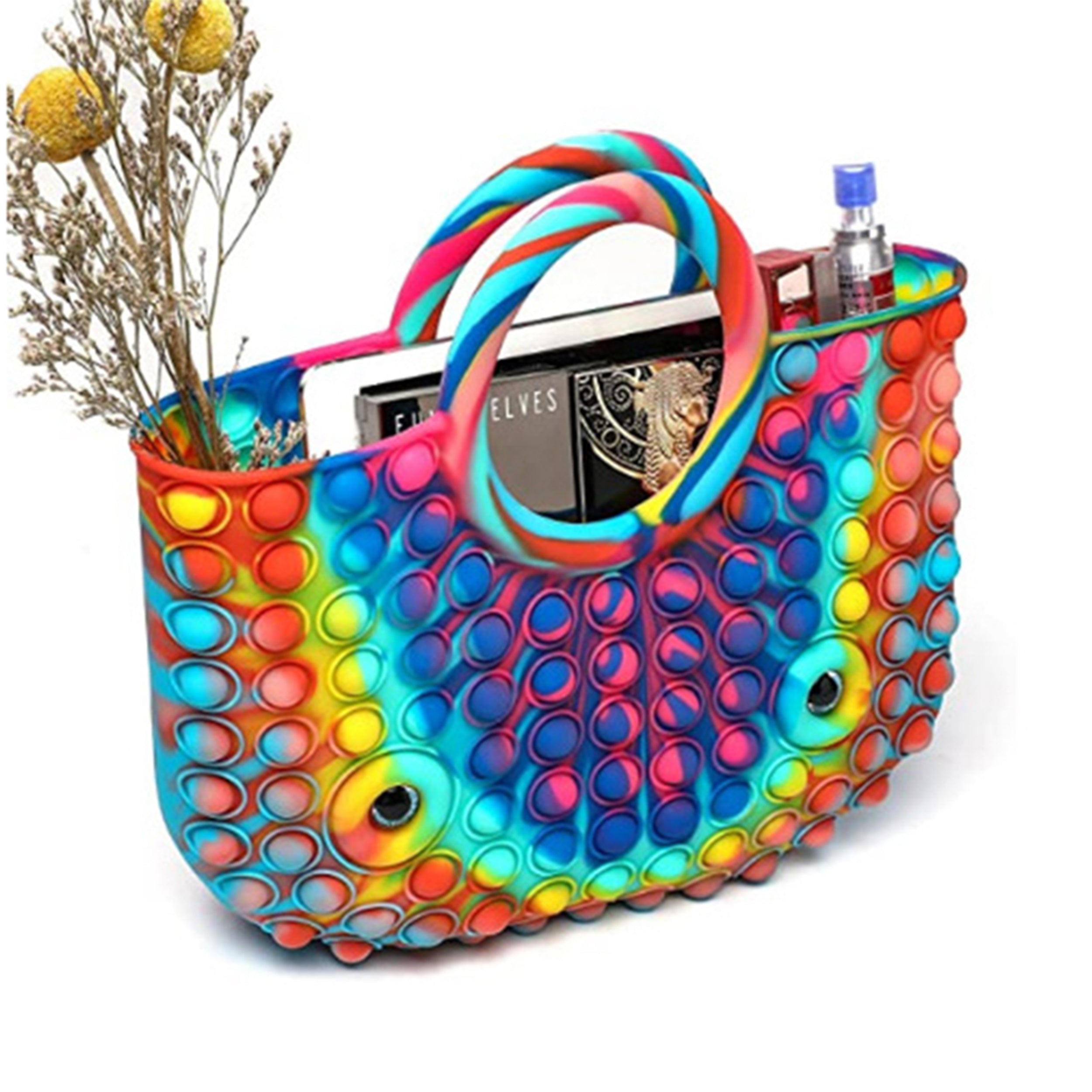 Add a Pop of Color to Your Style with Our Rainbow Pop It Tote Bags