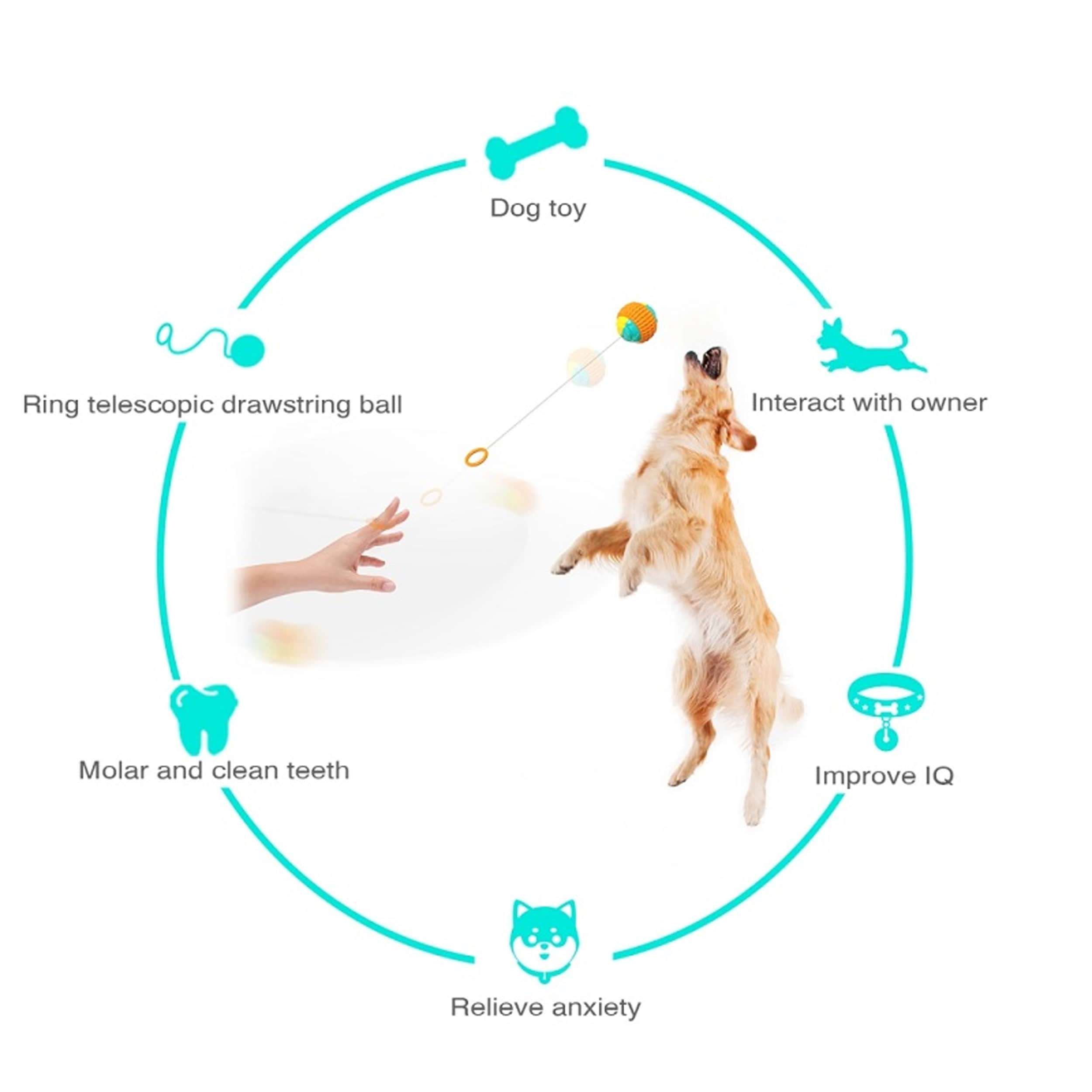 Features Of Ring Telescopic Drawstring Ball Dog Chew Toy