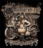 Wholesale OLD MOTORCYCLES HOT BABES  BLACK SHORT SLEEVE TEE-SHIRT (Sold by the piece)