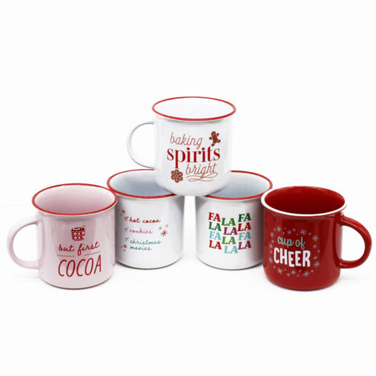 Assorted Style Ceramic Holiday Mugs with Christmas Sayings