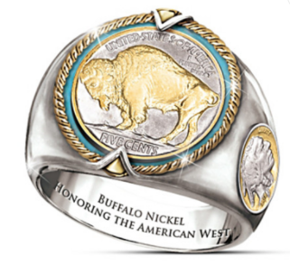 Wholesale Buffalo Nickel with turquoise honoring native metal ring (sold by the piece)