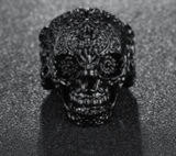 Wholesale Black Decorated Skull Designs Metal Biker Ring - Assorted Sizes