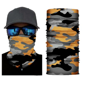 Wholesale ORANGE BLOTCHED CAMO SEAMLESS BANDANA FACE COVER TUBE MULTI FUNCTION MASK WRAPS