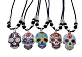 Wholesale Sugar Skulls Pendant Black Cord Necklace 18" (sold by the piece or dozen)