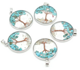 Wholesale TREE OF LIFE TURQUOISE STONE COPPER WRAPPED RESIN PENDANT