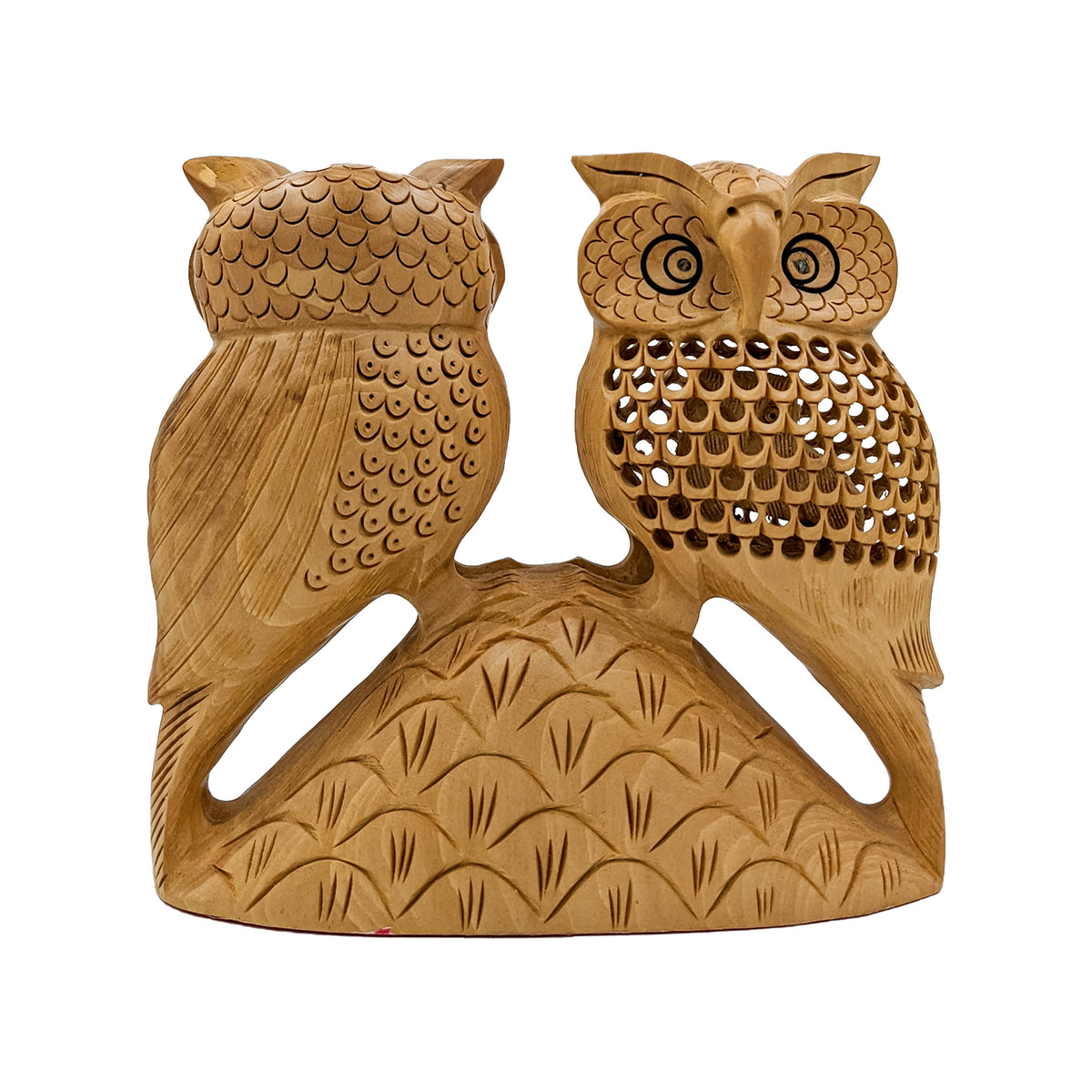 Wooden Couple Owl Sculpture