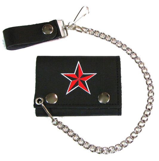 Buy NAUTICAL RED STAR TRIFOLD LEATHER WALLETS WITH CHAINBulk Price