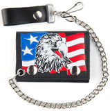 Wholesale USA Patriot Eagle American Flag Chain Leather Wallet (Sold by the piece)