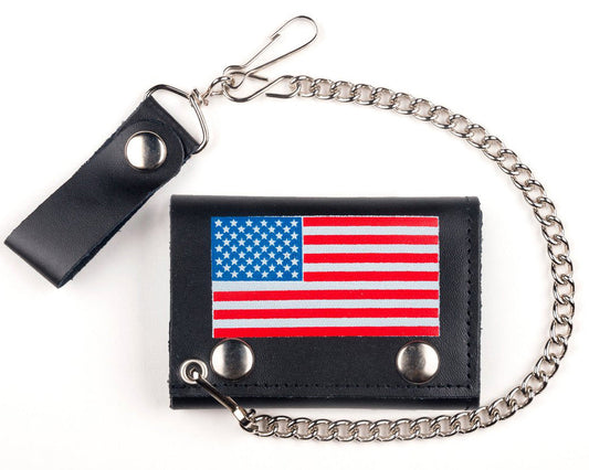 Buy AMERICAN FLAG TRIFOLD LEATHER WALLETS WITH CHAINBulk Price