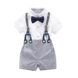 Baby Boys Short Sleeve Shirt+Bib Pants+Bow Tie Clothes Set