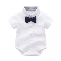 Baby Boys Short Sleeve Shirt+Bib Pants+Bow Tie Clothes Set