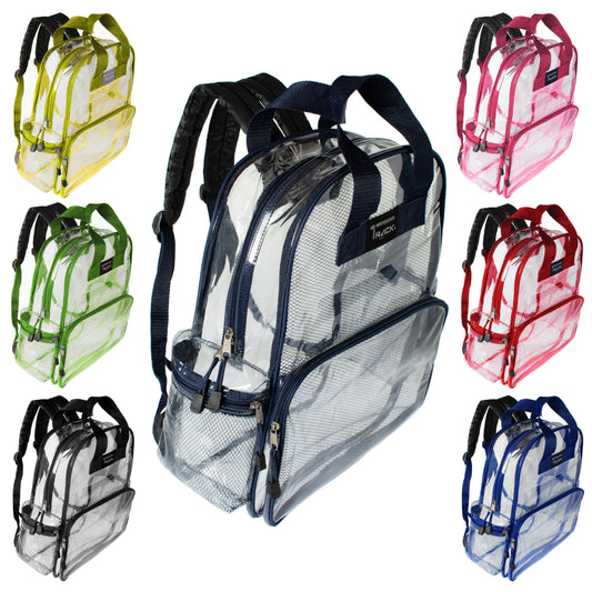 Buy 17" Clear Vinyl Backpacks With Assorted Color Piping - Wholesale Case of 24 Bookbags
