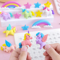 3D Rainbow Unicorn Eraser Set