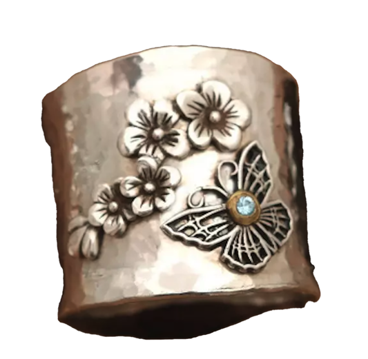 Buy BUTTERFLY AND FLOWERS WITH JEWEL EMBOSSED METAL RING ( sold by the piece or dozen)Bulk Price