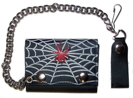 Buy RED SPIDER IN WEB TRIFOLD LEATHER WALLET WITH CHAINBulk Price