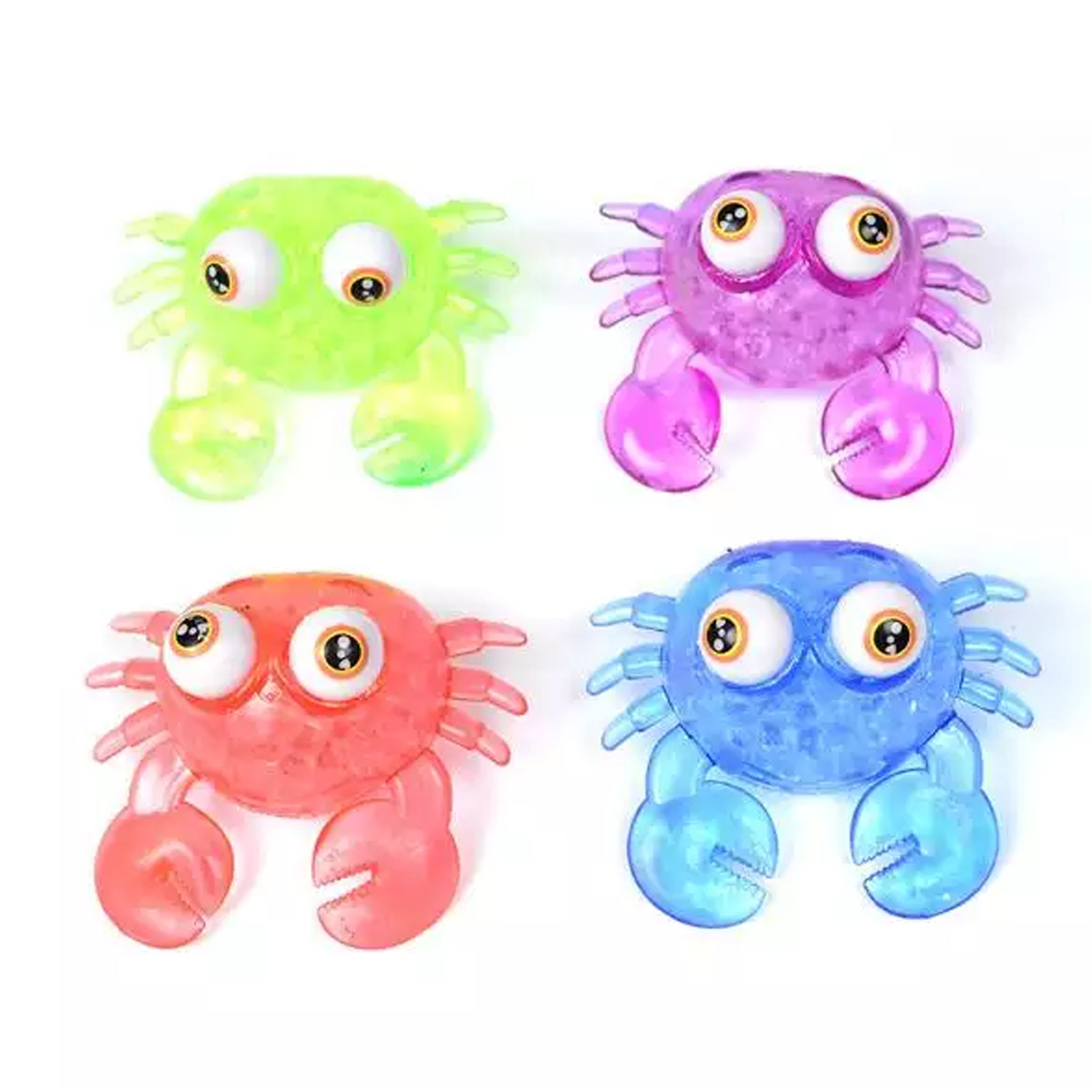four different color water beads filled squishy crab toys
