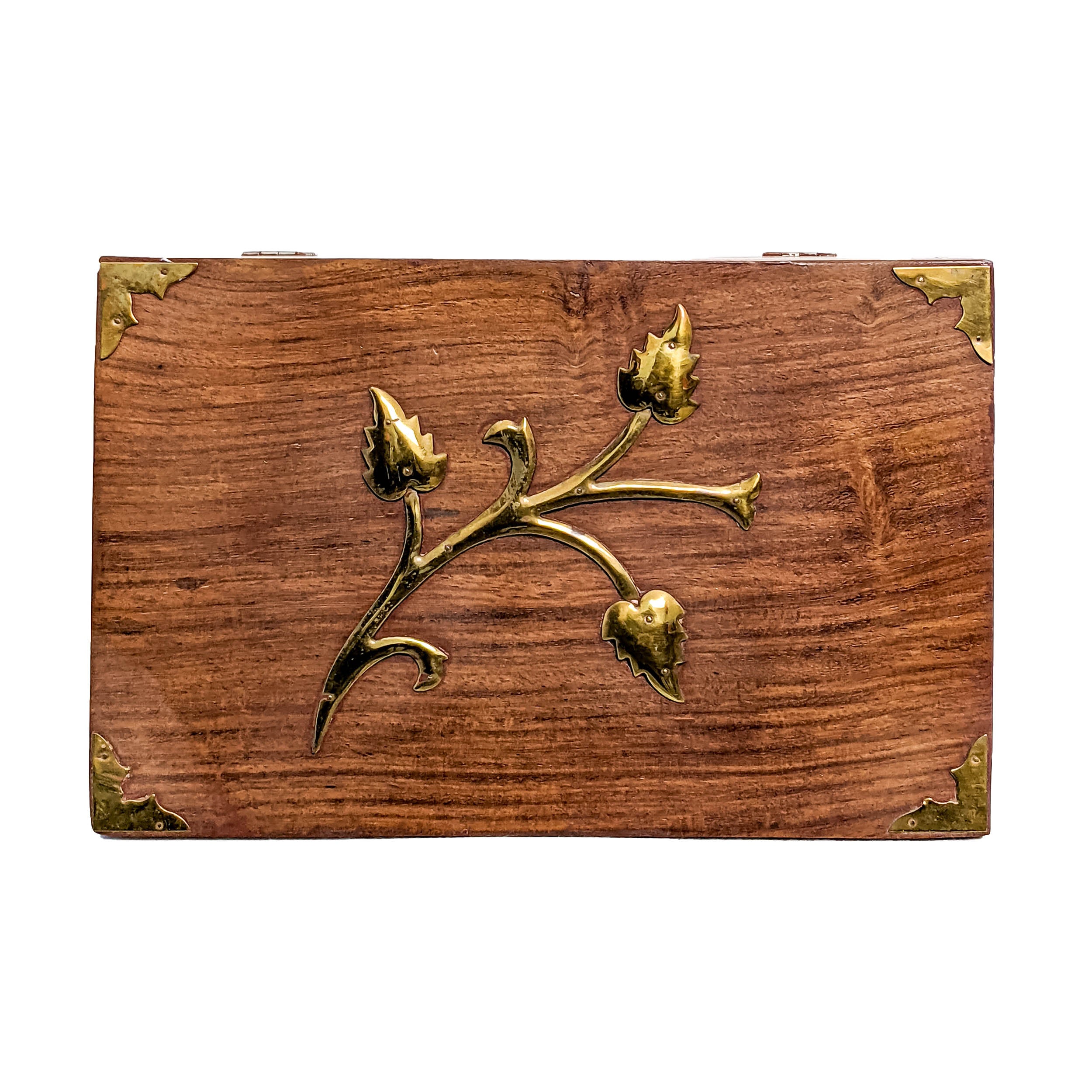 Keep Your Jewelry Safe and Organized with Our Handcrafted Wooden Jewelry Box with Leaf Brass