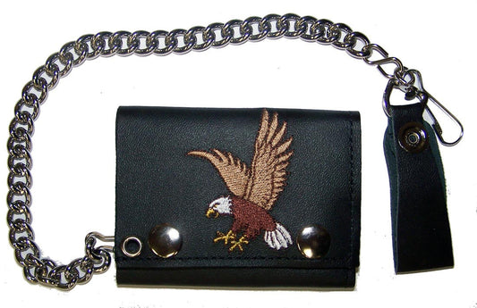 Buy EMBROIDERED FLYING EAGLE TRIFOLD LEATHER WALLET WITH CHAINBulk Price