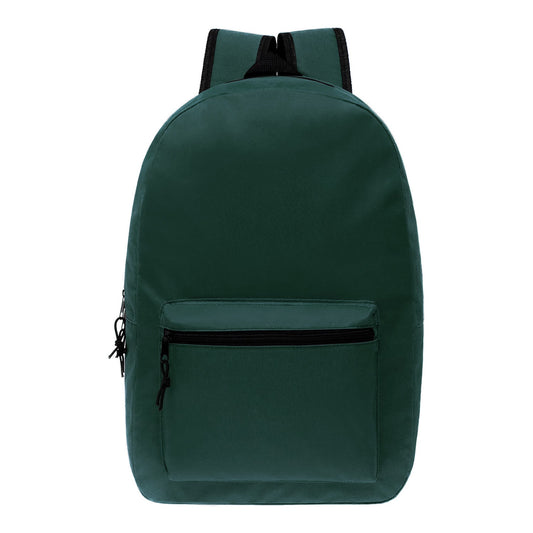 Buy 17" Kids Basic Wholesale Backpack in Dark Green- Bulk Case of 24 Backpacks