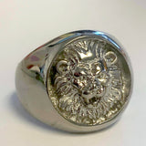 Wholesale SILVER KING LION FACE METAL BIKER RING (sold by the piece)